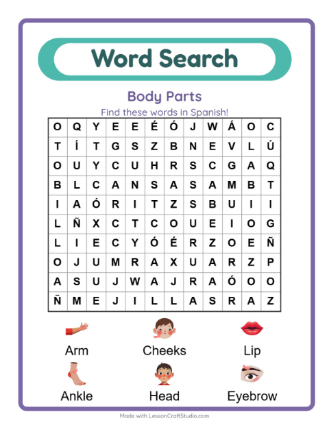 Picture word search – Body Parts