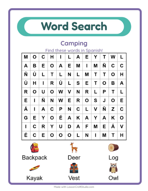 Picture word search – Camping Gear
