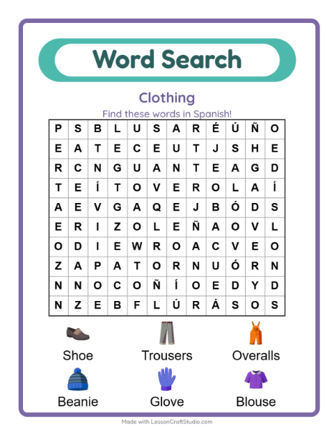 Picture word search – Clothes
