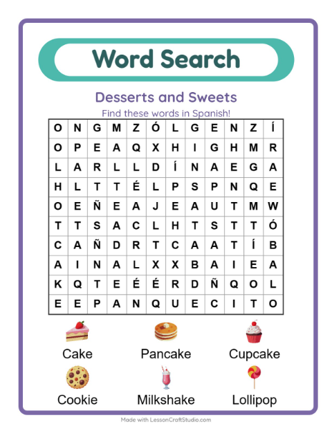 Picture word search – Desserts and Sweets