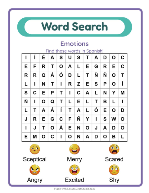 Picture word search – Feelings