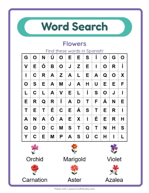 Picture word search – Flowers