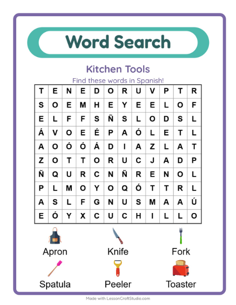 Picture word search – Kitchen Tools