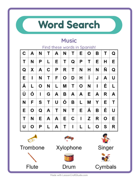 Picture word search – Musical Instruments