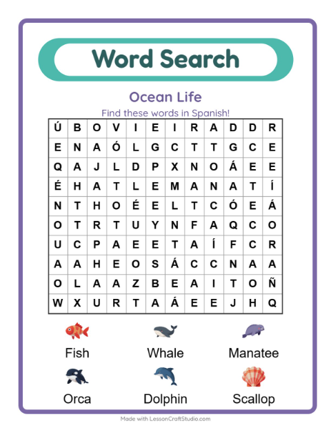 Picture word search – Ocean Life