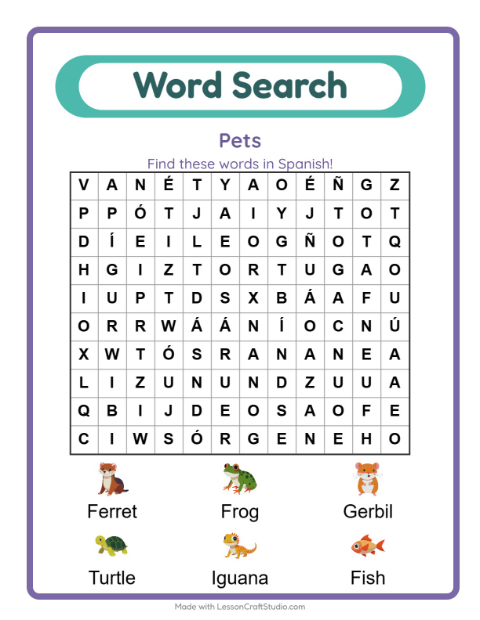Picture word search – Pets