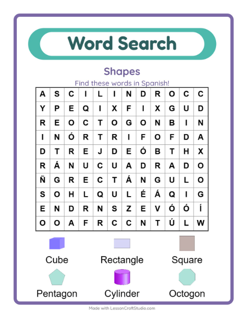 Picture word search – Shapes