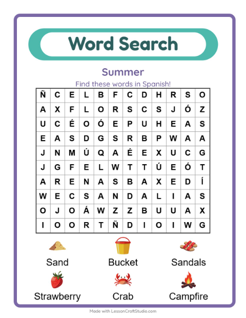 Picture word search – Summer