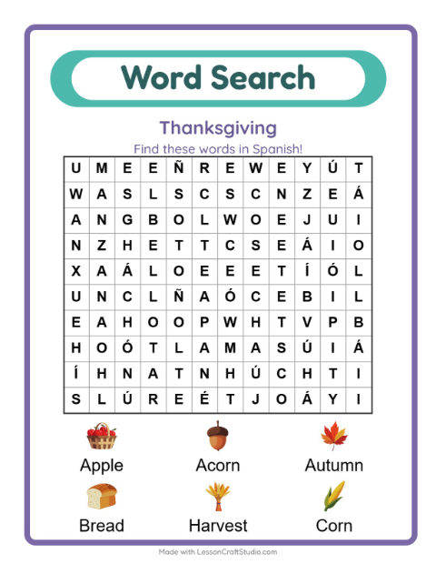 Picture word search – Thanksgiving