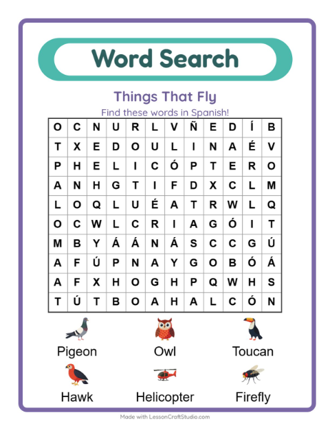 Picture word search – Things That Fly