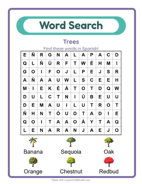 Picture word search – Trees