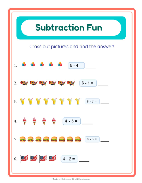 Subtraction with Fourth of July Things