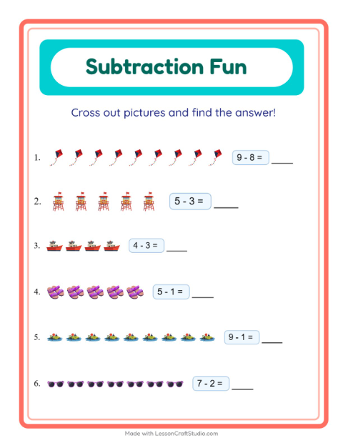 Subtraction with Beach Things