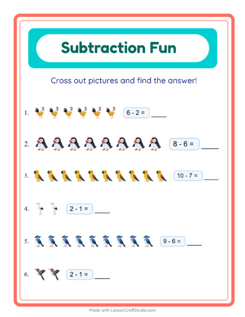 Subtraction with More Birds