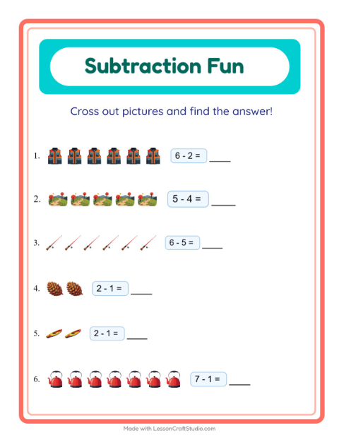 Subtraction with Camping Gear