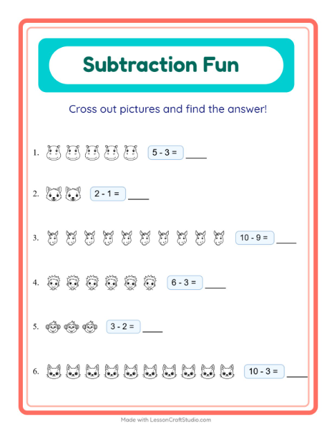 Subtraction with Faces (Black & White)