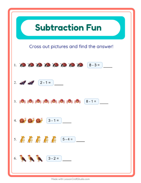Subtraction with Forest Creatures