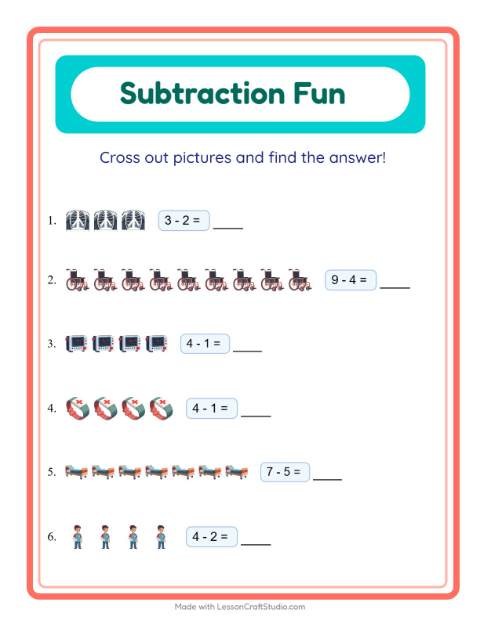 Subtraction with Hospital Things