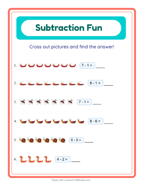 Subtraction with Insects and Bugs