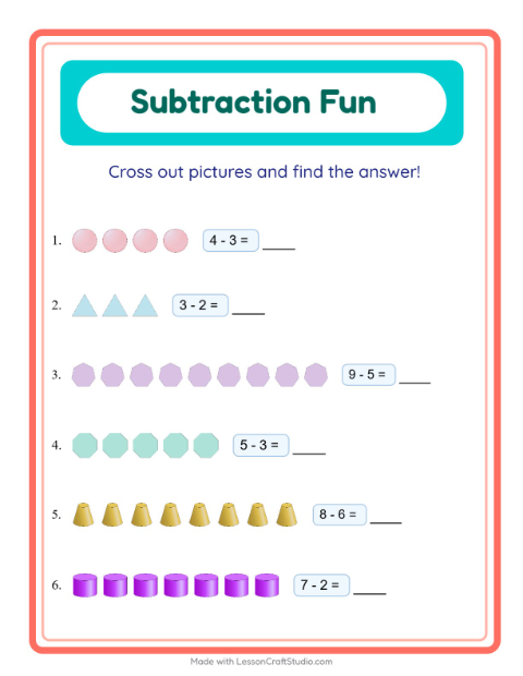 Preview of Subtraction with Shapes — Kindergarten