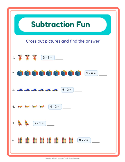 Preview of Subtraction with Toys — Kindergarten