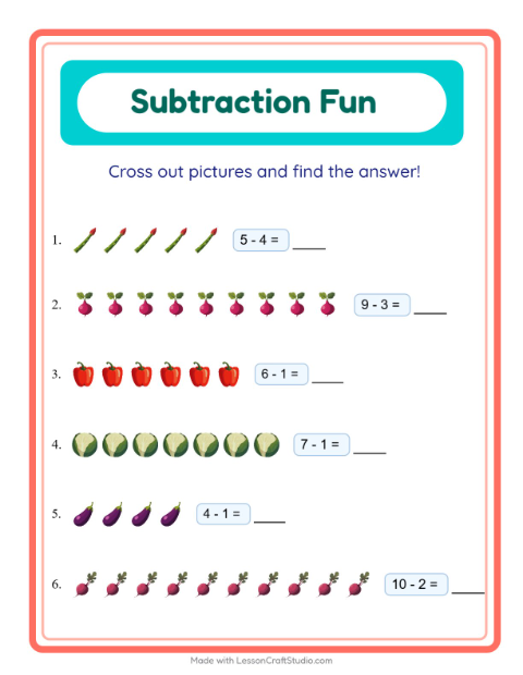 Subtraction with Vegetables