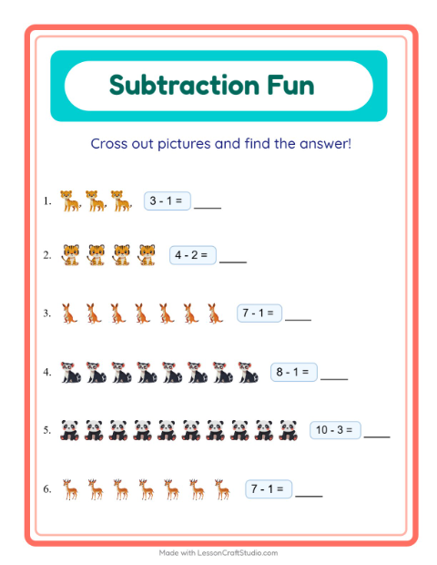 Subtraction with Zoo Animals