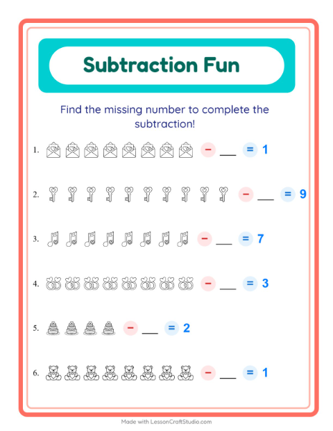 Find the Missing Number — Valentine Pictures (Black & White)