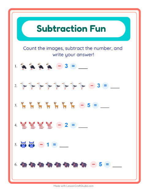 Subtract a Number with Animals