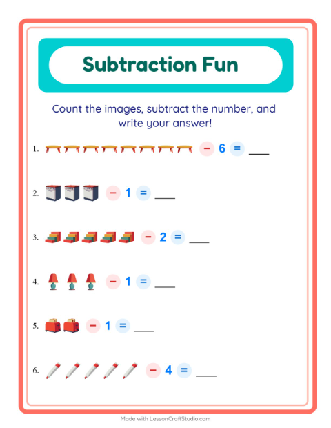 Subtract a Number with Household Things