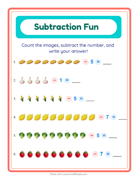 Subtract a Number with Supermarket Things