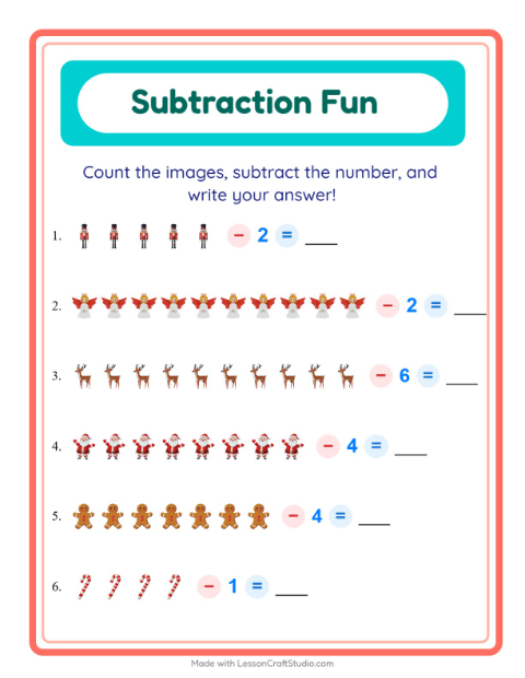 Subtract a Number with Christmas