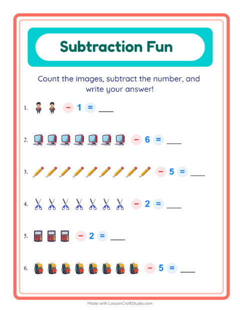 Subtract a Number with Classroom Objects