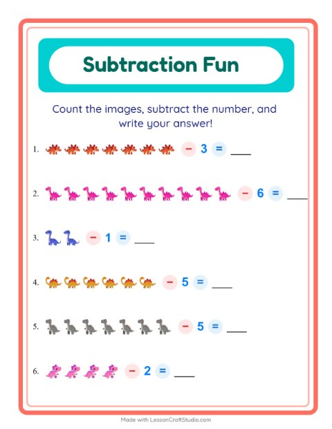Subtract a Number with Dinosaurs