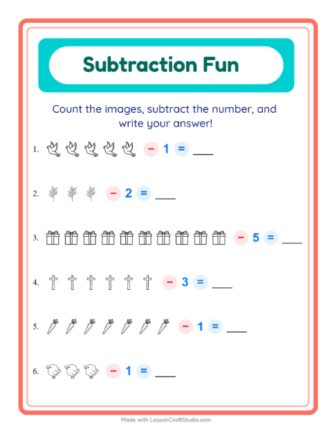 Subtract a Number with Easter (Black & White)