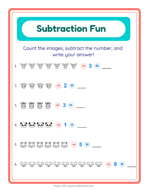 Subtract a Number with Faces (Black & White)