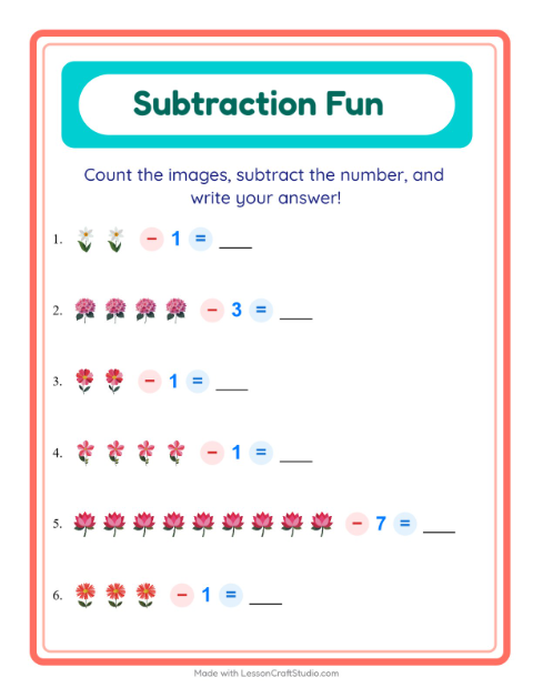 Subtract a Number with Flowers