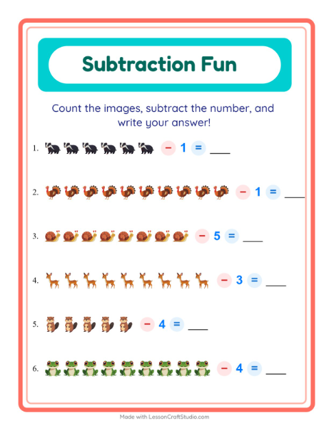 Subtract a Number with Forest Creatures