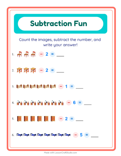 Subtract a Number with Furniture