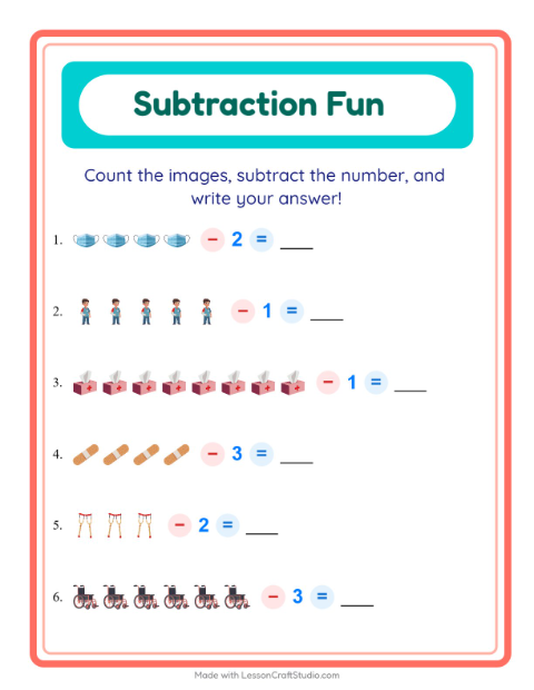 Subtract a Number with Hospital Things