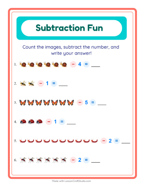 Subtract a Number with Insects and Bugs