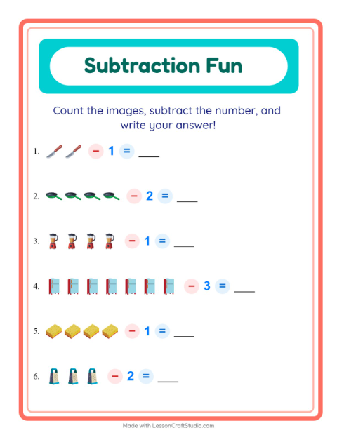 Subtract a Number with Kitchen Tools
