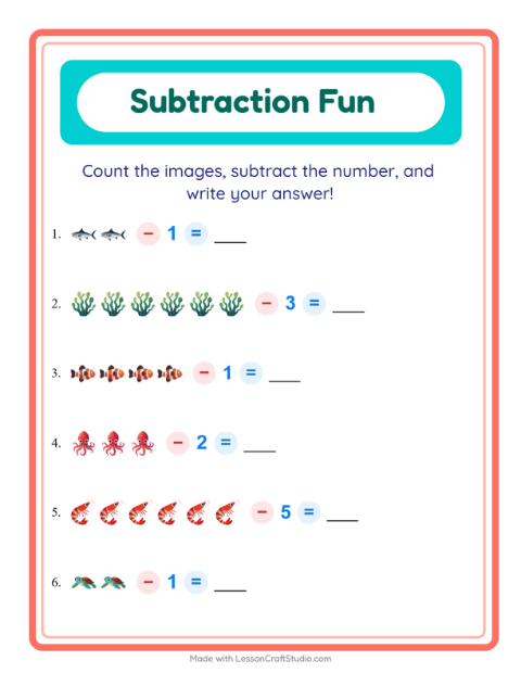 Subtract a Number with Ocean Life
