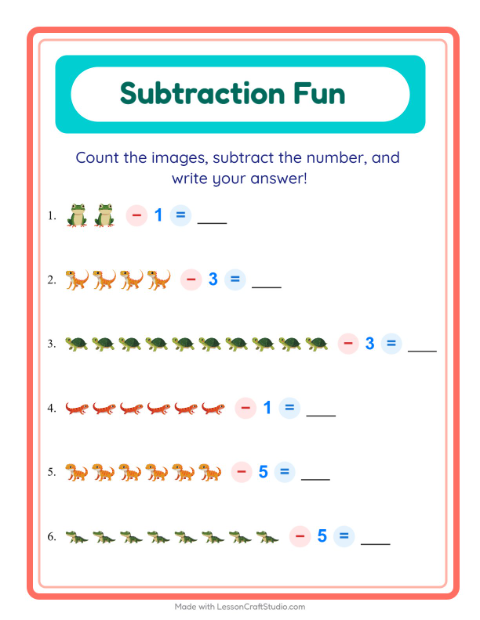 Subtract a Number with Reptiles and Amphibians