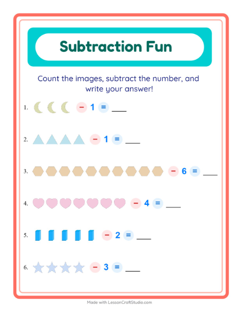 Preview of Subtract a Number with Shapes — Kindergarten