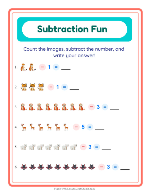 Subtract a Number with Zoo Animals