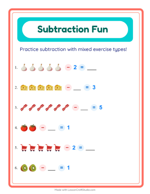 Mixed Subtraction with Supermarket Things