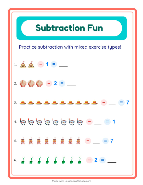 Mixed Subtraction with Beach Things
