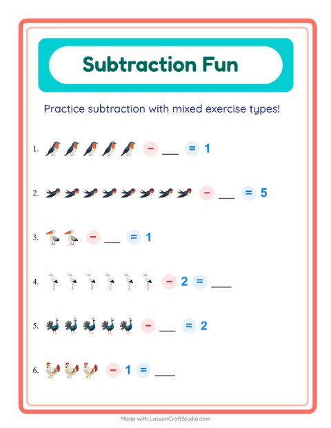 Mixed Subtraction with More Birds