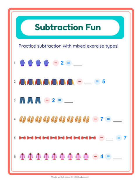 Mixed Subtraction with Clothes